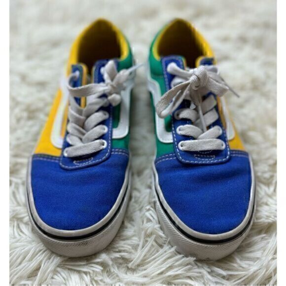 Vans Other - Boys Blue, Green & Yellow Checkered Vans Size 2